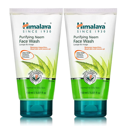 Himalaya Purifying Neem Face Wash Normal to Oily Skin with Turmeric Vegan Soap Free Paraben Free Dermatologically Tested SLS/SLES Free 5.07 Fl Oz. 150 mL 2 Pack